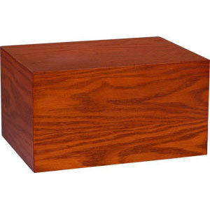 The elegance of dark red oak is combined with timeless design and dignity.  Hand crafted and velvet lined, the Basic Wood is easily personalized with text and stock art to add increased love, respect and honor.

Specifications: 
Hand Crafted
Hand Rubbed
Personalizable with both text and our stock art
Seals with included screws
210 Cu In Capacity

Dimensions:
  Width: 6 7⁄16"
  Height: 5"
  Length: 8 15⁄16"