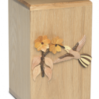 B-Solid Oak Urn with Artisan Applique Design – Adult – Hummingbird