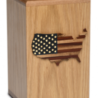 Solid Oak Urn with American Flag