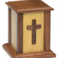 B-Small Rustic Wooden Urn with Cross – NM-CC-2 – 50 cu. in.