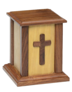 Simple yet Dignified Rustic Wooden Adult Urn with Cross.

Secure closure with 4 brass screws.  Solid wood. Hand-made.

Outer dimensions:  5.25″ L x 5.25 W x 6″ H

Inner dimensions: 3.25″ L x 3.25″ W x 5.25″ H

Capacity 50 cu. in.

Also available in an Adult.