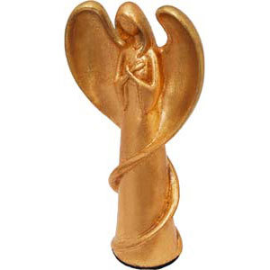 The Serenity Gold Leaf Micro Angel is a wholly unique miniature keepsake with an emotional context unlike anything else available on the market today.  Cast in the identical shape as our Serenity Angel, the Gold Leaf micro is cast with our cold cast aluminum body, and covered in micro-thin gold.

Dimensions:
  Width: 1"
  Height: 3 7⁄8"
  Length: 2"