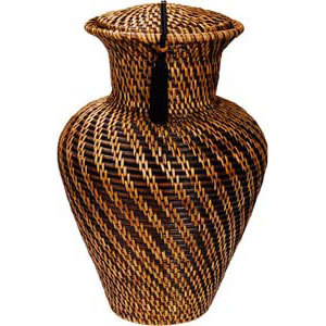 The Chaparral urn is an urn of classic basic design, handcrafted from rattan.  Used in conjunction with a natural cotton and Biobag this urn is fully and completely biodegradable.  Even the packaging of this urn is natural and degradable.
For those whose environmental sensitivities mandate a zero impact urn, the Chaparral urn is a perfect choice.

Specifications: 
Hand Crafted
Biodegradable
210 Cu In Capacity

Dimensions:
  Width: 8 1⁄2"
  Height: 13"
  Length: 8 1⁄2"