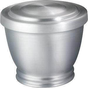 Spun aluminum urn in our "Service Products" category designed for use as a receiving or minimal urn. Pure aluminum with a brushed pewter satin finish.

Exterior of urn is sealed with a baked on clear coat, while the interior of this urn is painted black,

Slot and key locking system with an integrated 360° ledge that seals the entire closure surface.


Specifications: 
Suitable applications include:
Receiving
Scattering
Cremation Packages
Inurnment poly bag and tie provided.

This urn does not have an engraving option.

Capacity:  204 Cubic Inches

Dimensions:
  Width: 7"
  Height: 8"
  Length: 7"

