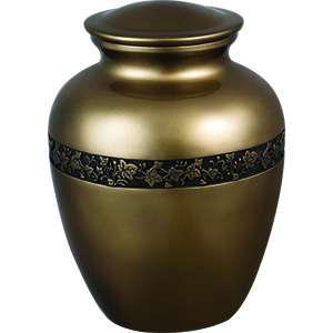 The Aegean Bronze is our combination of Grecian urn styling with our faux bronze finishing.  This urn utilizes our exclusive cold cast aluminum body encircled with delicately sculpted ivy.

The Aegean Bronze is hand colored to the appearance of aged bronze, and seals with our marine grade fitting.  This urn is sized well for glass front niches and personalizable in small format engraving. 
Specifications: 
Delivers all the elegance and permanence of bronze at a fraction of the cost
Hand cast
Hand Polished
Weather and UV resistant
Personalizable via our laser engraving.
Capacity of 220 Cubic Inches

Dimensions:
  Width: 7 1⁄4"
  Height: 10"
  Length: 7 1⁄4"



